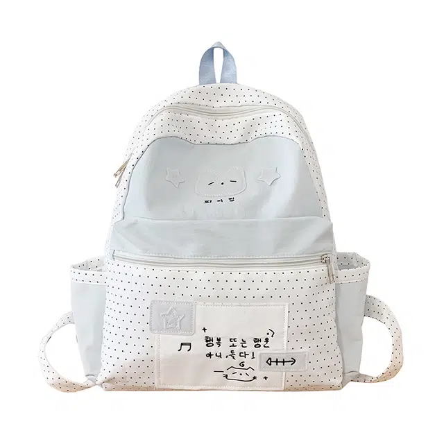 笛贝嘉 韩版清新校园书包可爱猫咪波点大容量背包 尼龙布 双肩包 常规 女款 多色