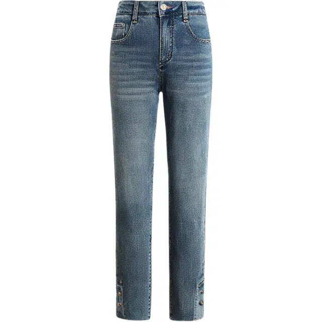 潞优野 时尚高腰直筒裤春秋九分显瘦百搭烟管牛仔裤 女款