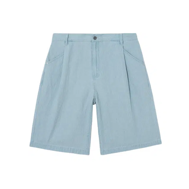 BESLOW ONE TUCK LINEN DENIM SHORTS