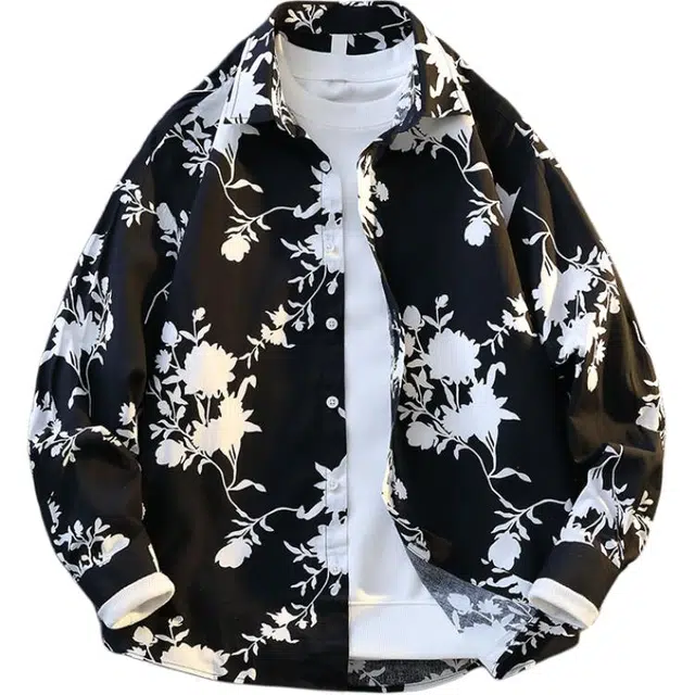 太子龍 高支棉港风印花休闲大码百搭衬衣上衣长袖衬衫 男款