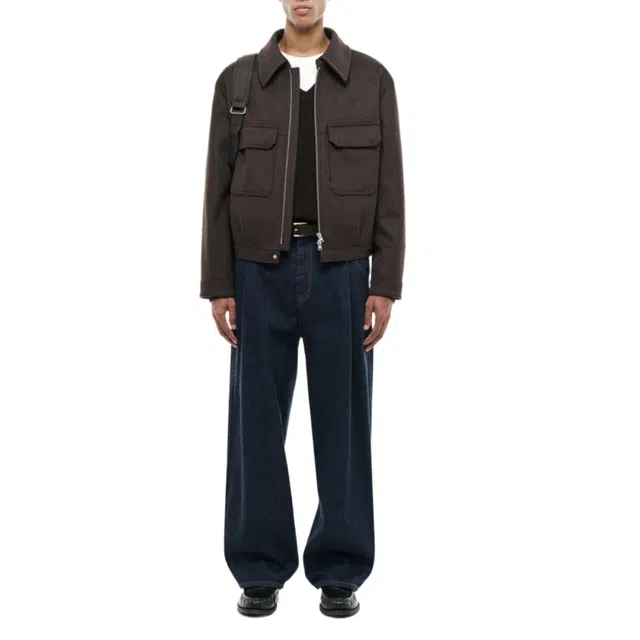 BESLOW CASHMERE MILITARY ZIP-UP JACKET MELANGE