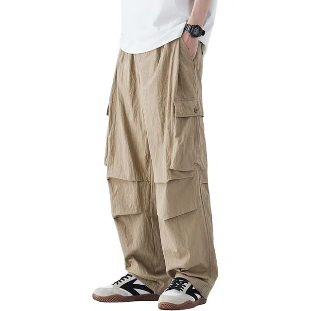 童先森 薄款美式复古纯色中腰长裤工装裤 男款