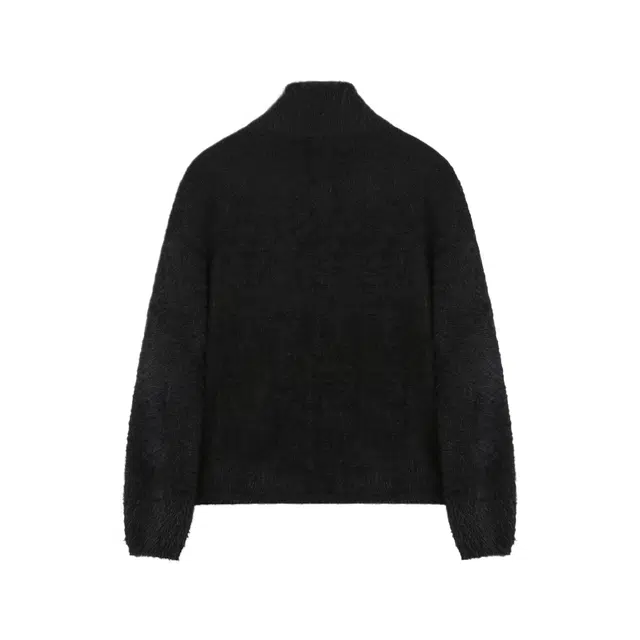 BESLOW HAIRY KNIT HIGH NECK ZIP-UP