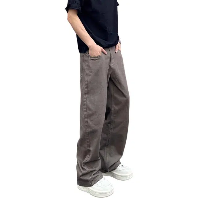 单爵 美式复古极简薄款潮流百搭宽松直筒长裤牛仔裤 男女同款