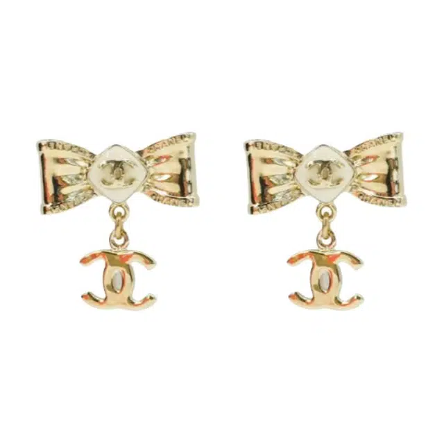 CHANEL Metal Logo Earrings Gold