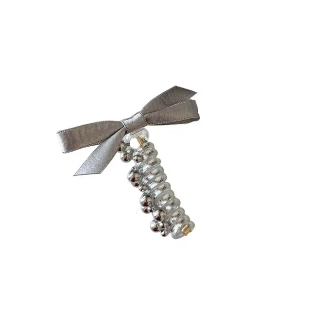 希铃 银色蝴蝶结电话线珠珠高弹力泡泡#好运 塑料 发圈 女款