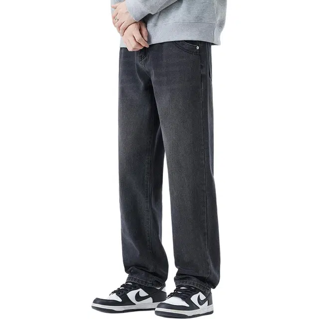 帝狼牛 水洗做旧宽松直筒弹力高街休闲百搭垂感柔软亲肤牛仔裤 男女同款