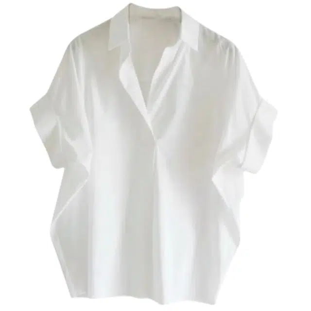 笔杏 刺绣短袖纯棉上衣女夏季宽松翻领上衣减龄显瘦薄款衬衣衬衫 女款