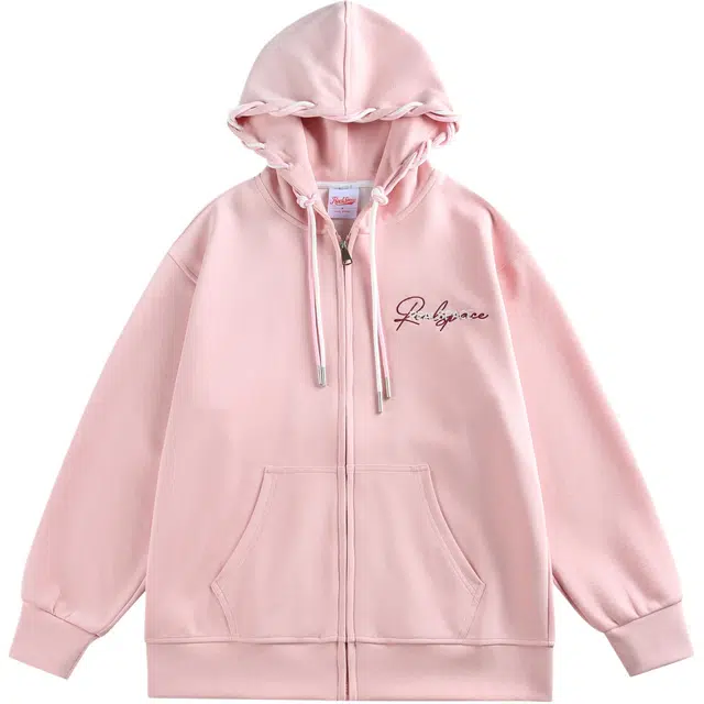 梓润格 美式高街品牌艺术字印花基础款重磅连帽开衫拉链休闲嘻哈潮牌宽松抽绳落肩通勤百搭运动学院风长袖卫衣 男女同款