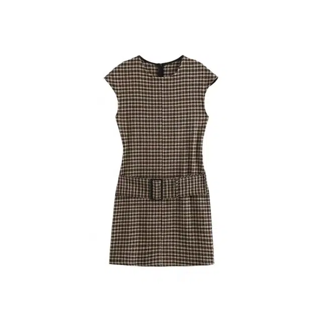 敲模女孩 法式学院风复古格纹收腰短款性感包臀短袖连衣裙 女款