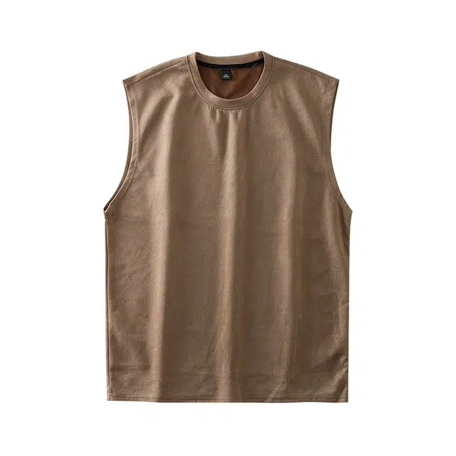 杜克恩 麂皮绒美式重磅无袖坎肩夏季外穿复古高级感纯色圆领宽松痞帅潮牌运动健身背心 男女同款