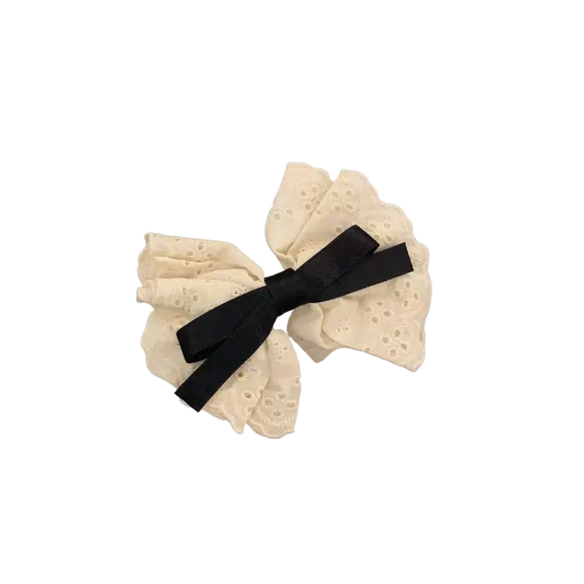希铃 法式温柔气质白色蕾丝蝴蝶结#好运 布艺 发夹 女款