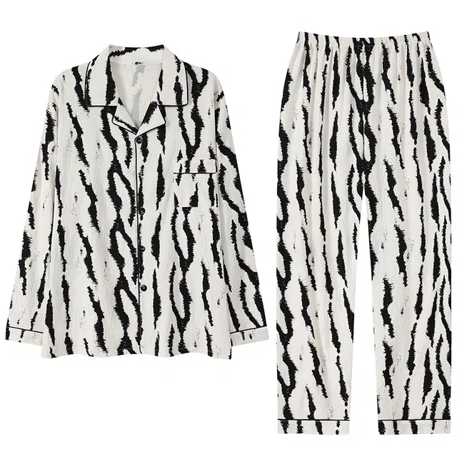 顶瓜瓜 花纹图案翻领设计简约舒适可外穿家居服睡衣套装 男款