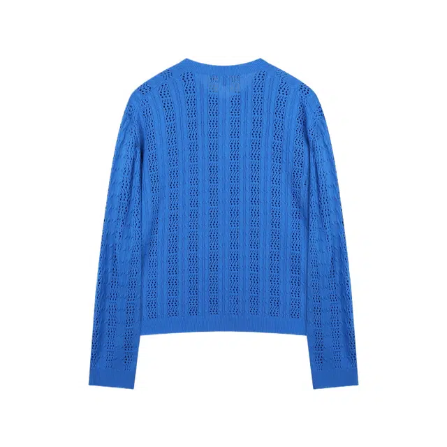 BESLOW CROCHET CREW NECK SHORT CARDIGAN