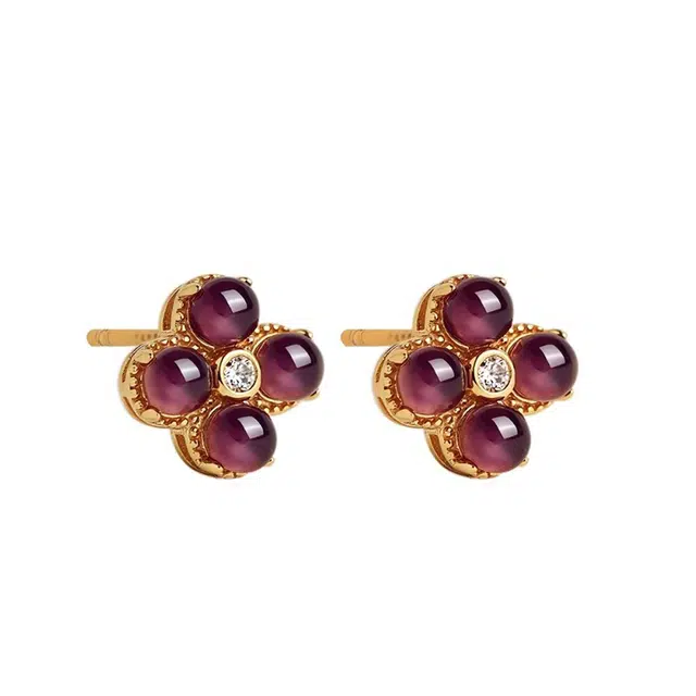 小银匠 四叶草个性百搭小众设计圆珠时尚贵气#好运天然 紫水晶 耳钉 女款