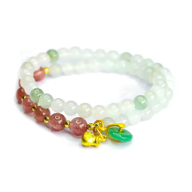 絮物 网红款新中式国潮轻奢高级感小众百搭温柔甜美气质时尚潮流新宠出街神器吉祥如意上岸#好运 天山翠 手串 男女同款情侣款