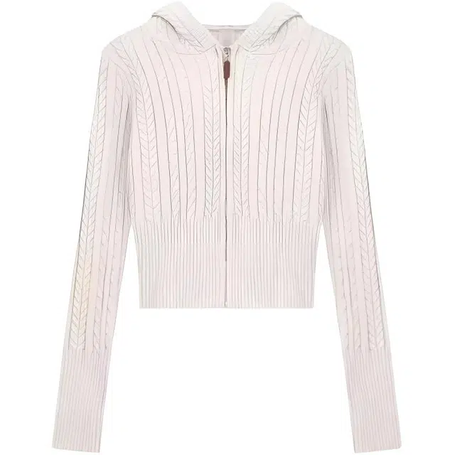 柏黛妃 韩系麻花连帽短款长袖开衫上衣外套针织衫 女款