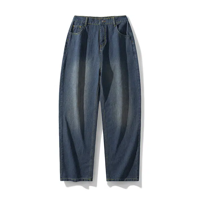 八哥 美式春秋季复古高街风做旧水洗直筒裤个性百搭垂感宽松舒适休闲牛仔裤 男女同款
