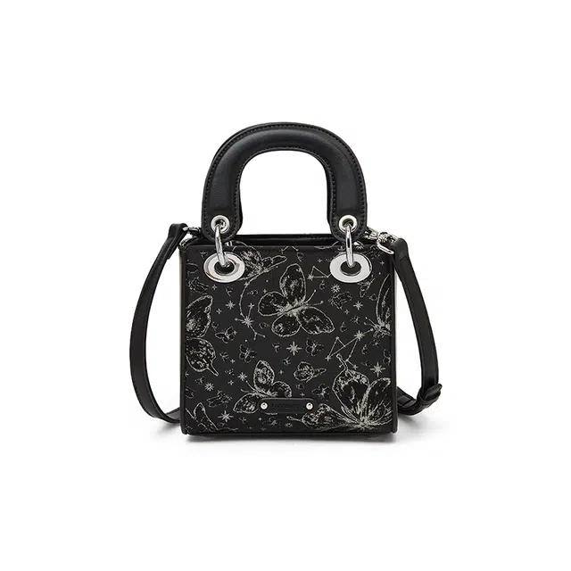 老人头 新中式国风高级感精致时尚气质通勤斜挎 织物 手提包 女款 黑色/粉色