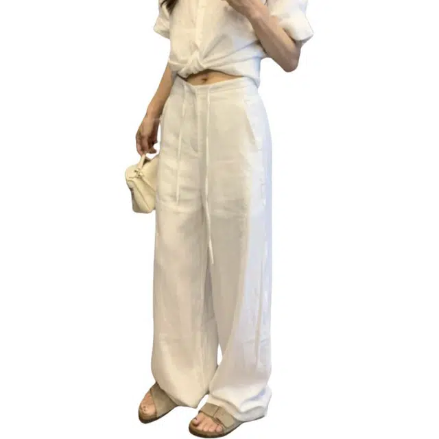 冈哉 美式个性速干透气清爽凉感纯色基础款松紧腰系带百搭款高级感潮牌阔腿拖地裤遮肉显瘦舒适直筒宽松通勤遛弯裤休闲裤 男女同款