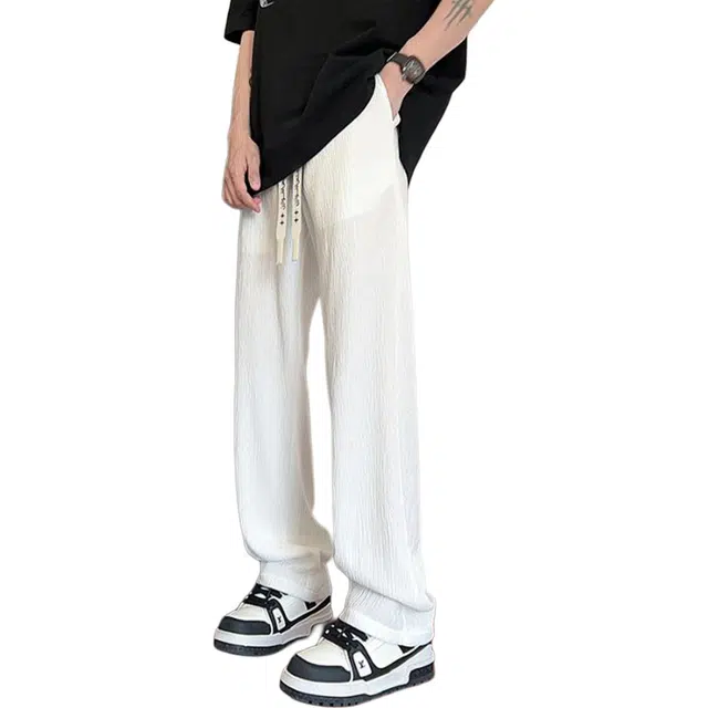 隐狼世家 冰丝大码宽松纯色中腰长裤休闲裤 男款