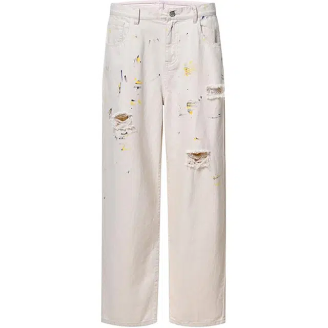 下层基础 水洗手工泼墨通勤直筒宽松舒适百搭牛仔裤 男女同款