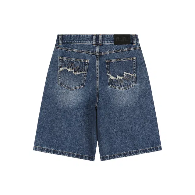 BESLOW DISTRESSED WIDE DENIM SHORTS