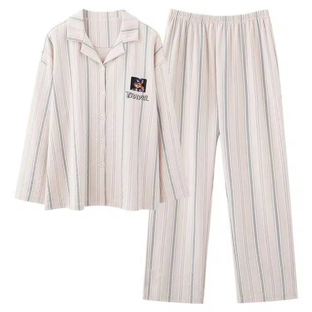 俏韵 翻领春秋季款长袖甜美可爱休闲舒适薄款家居服可外穿睡衣套装 女款