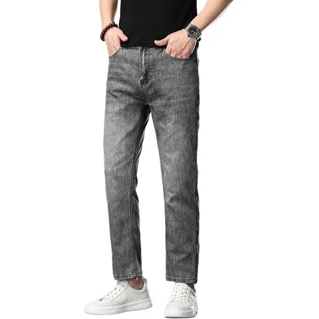 帝狼牛 美式复古经典水洗做旧休闲百搭弹力九分裤上班通勤舒适薄款修身显瘦小脚直筒牛仔裤 男女同款