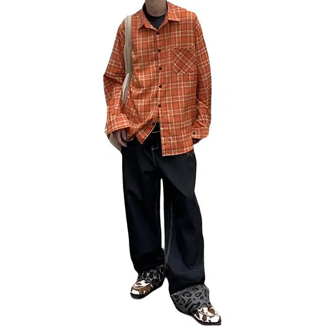 冈哉 美式高街口袋垂感凉感透气格纹简约舒适慵懒宽松翻领纽扣衬衫 男女同款