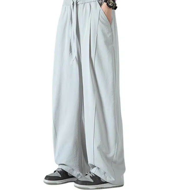 太子龍 凉感弯刀裤美式斜切直筒裤夏季薄款宽松长裤休闲裤 男女同款