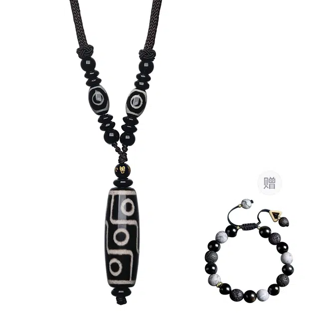 【赠国检证书】 世纪缘珠宝 新中式国潮藏式九眼天珠潮酷诸事顺利平安顺遂 事业顺利好运 玛瑙 项链 男女同款情侣款