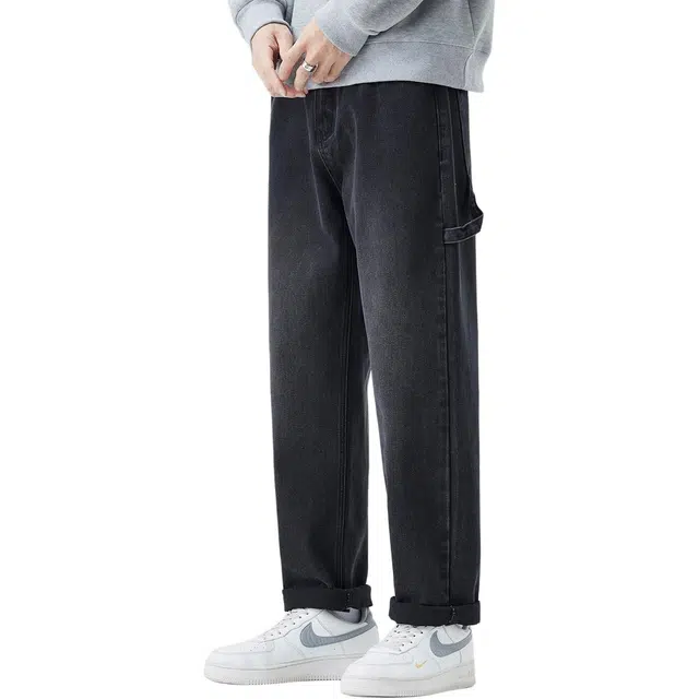 帝狼牛 复古水洗做旧宽松直筒美式潮牌高街风时尚百搭帅气潮流休闲牛仔裤 男女同款