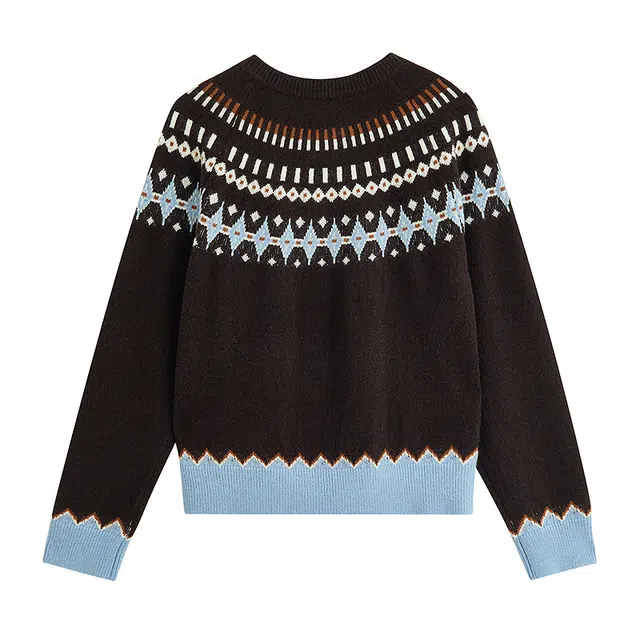 茵曼 几何图案宽松适中圆领长袖毛衣 女款