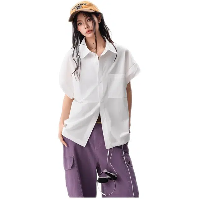 木木兔 凉感速干宽松休闲衬衣短袖衬衫 女款