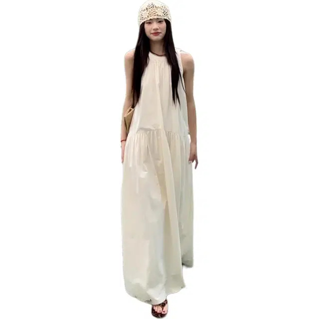 缪斯的诱惑 法式高级感背心裙子女夏海边度假风穿搭宽松休闲长裙无袖连衣裙 女款