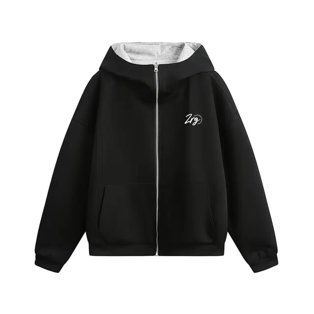 梓润格 两面穿炸街高颜值痞帅潮酷超显瘦酷飒校园百搭重磅春季拉链连帽开衫美式老钱风半高领流行落肩设计简约经典日常学生卫衣 男女同款