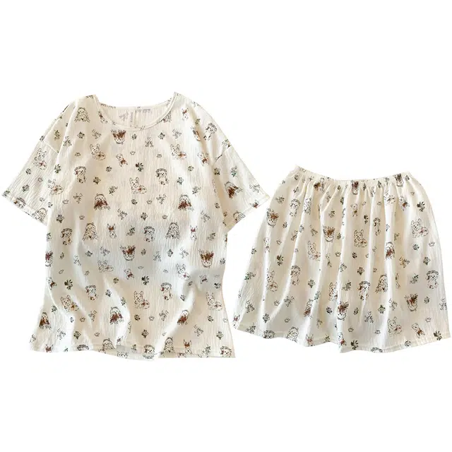 俏韵 圆领夏季云朵棉甜美可爱小狗短袖舒适薄款家居服可外穿睡衣套装 女款