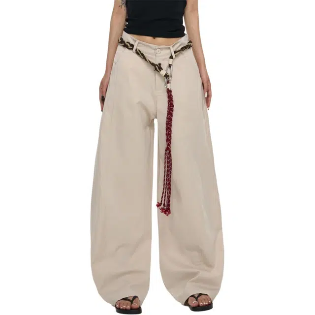 徐百货 美式麻花辫腰带装饰弯刀裤直筒宽松阔腿工装舒适长裤休闲裤 男女同款
