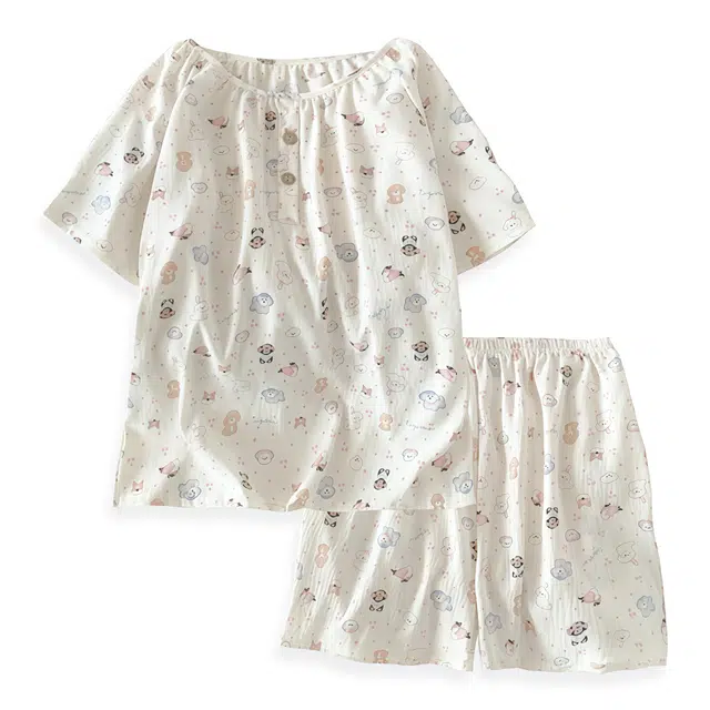 俏韵 柔软舒适可爱云朵棉短袖短裤圆领亲肤休闲家居服睡衣套装 女款