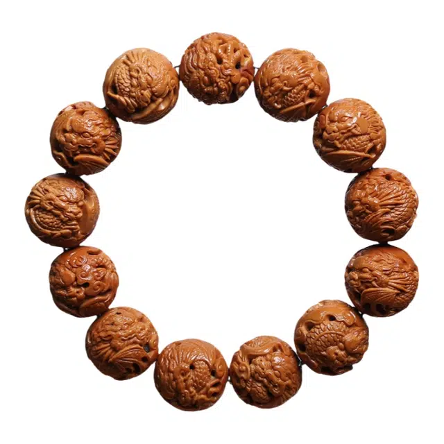 宣华意 精品正圆浮雕透雕飞龙在天文玩龙#好运 橄榄核 手串 男女同款情侣款