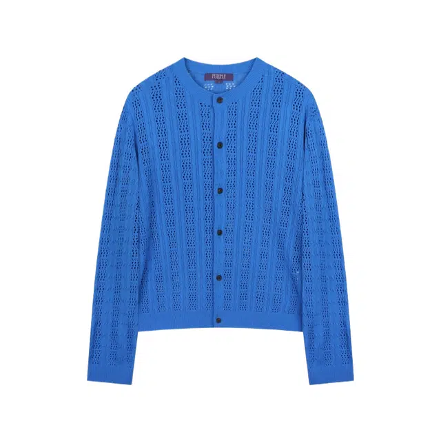 BESLOW CROCHET CREW NECK SHORT CARDIGAN