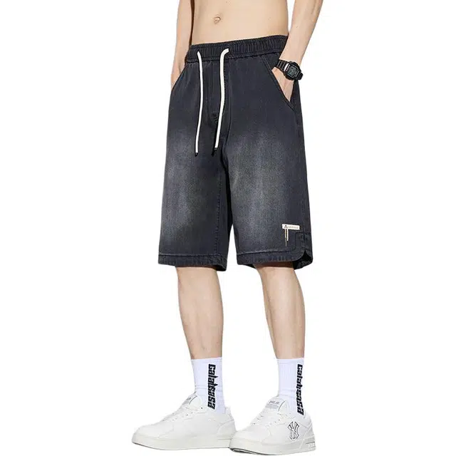 隐狼世家 冰丝宽松水洗五分裤牛仔短裤 男女同款