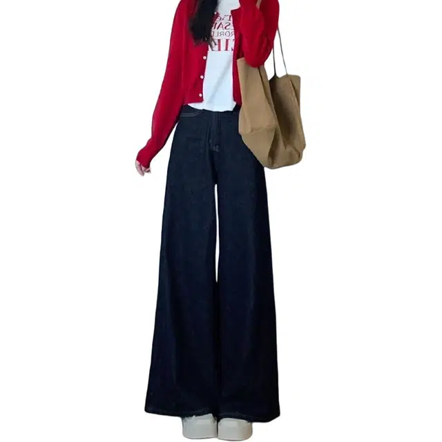 柏黛妃 直筒高腰大码宽松显瘦梨形身材阔腿裤牛仔裤 女款