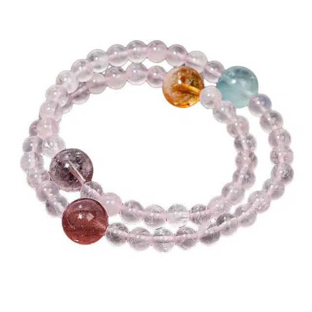 周百福 招财气质可爱轻奢小众百搭高级感 梦幻 好运 粉水晶 手串 男女同款情侣款