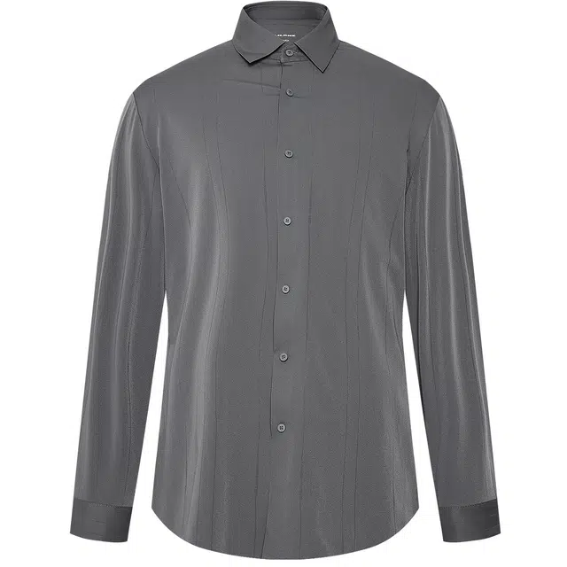 利郎 时尚都市暗纹条纹修身尖领质感简约百搭秋季衬衫 男款