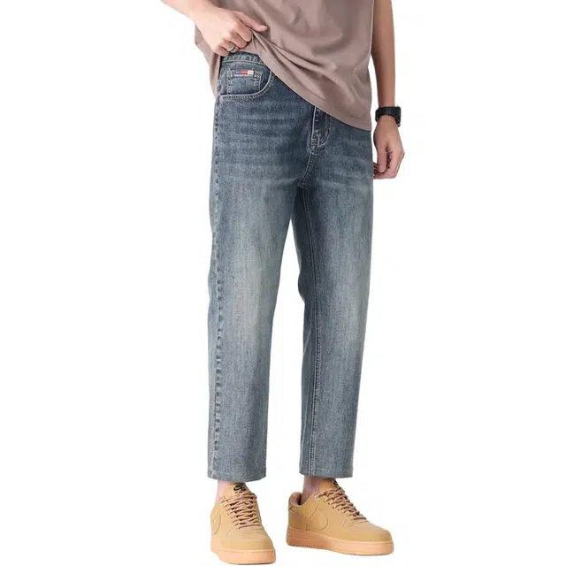 帝狼牛 复古九分合身直筒潮牌美式弹力休闲裤子牛仔裤 男女同款