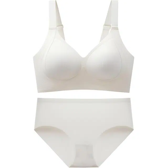 慕梵度 无痕大胸显小聚拢防下垂上托收副乳固定杯舒适透气调整内衣裤套装 女款