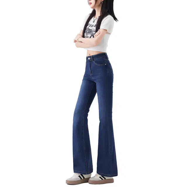 艾格 高腰显瘦马蹄裤百搭休闲弹力小个子微喇牛仔裤 女款