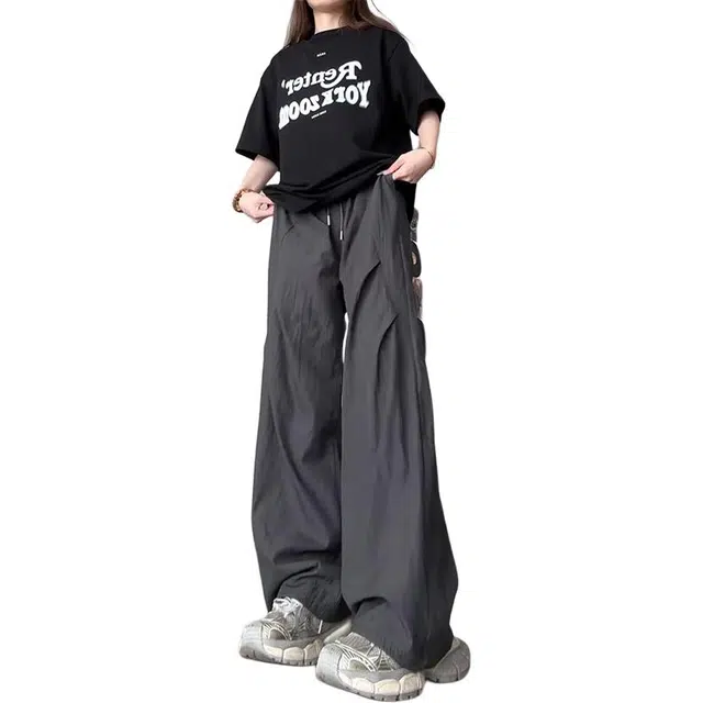 黑马漫画 褶皱速干工装薄款美式长裤休闲裤 男女同款